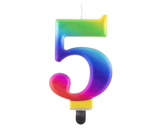 Picture of BIRTHDAY CANDLE RAINBOW NUMBER 5 - 8CM